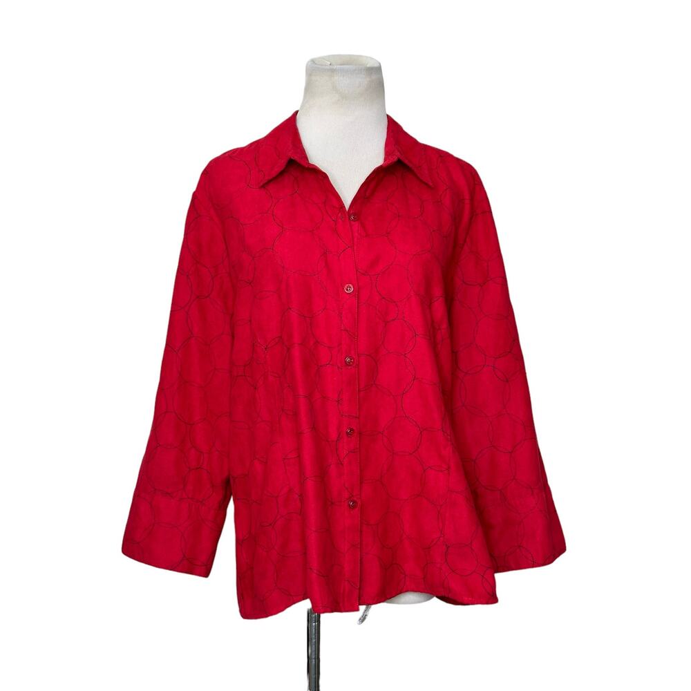 Sag Harbor red faux suede 3/4 sleeves button shirt size Large